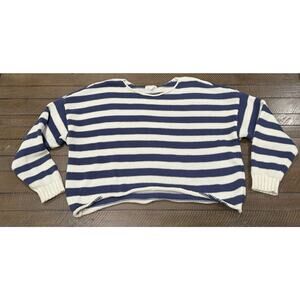 BLU PEPPER Blue/White Stripe Cropped Knit Slouchy Sweater - Size L